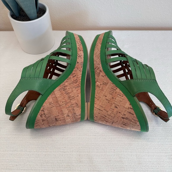 Franco Sarto Sylvie Green Multi-Stap Leather Cork Wedge Sandals Women’s 8.5M - Picture 7 of 10